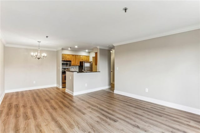 300 Johnson Ferry Rd NE Unit A811, Atlanta, GA 30328 - unfurnished living room featuring ornamental molding, a chandelier, light wood finished floors, and recessed lighting