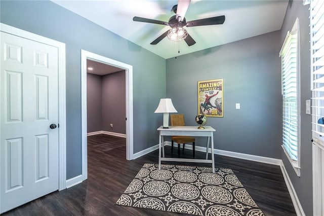 3845 Glen Ian Dr, Loganville, GA 30052 - office area with baseboards, wood finished floors, and ceiling fan