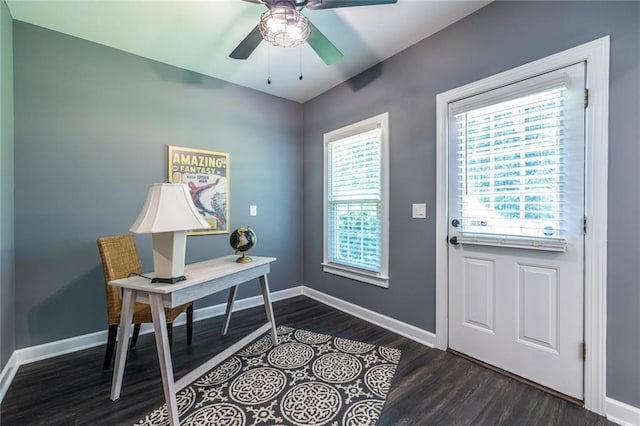 3845 Glen Ian Dr, Loganville, GA 30052 - office space featuring dark wood-type flooring, baseboards, and a ceiling fan