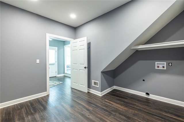 3845 Glen Ian Dr, Loganville, GA 30052 - washroom featuring hookup for a washing machine, wood finished floors, baseboards, electric dryer hookup, and recessed lighting