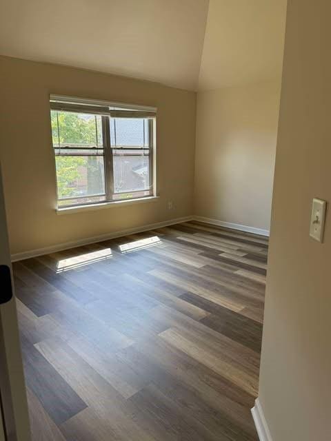 1307 Clarecastle Ln, Buford, GA 30519 - spare room featuring wood finished floors, baseboards, and lofted ceiling