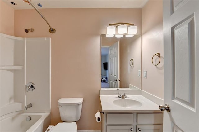 full bathroom featuring toilet, shower / bath combination, and vanity