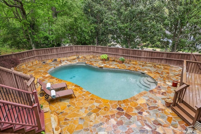 view of pool with a fenced backyard and a patio area