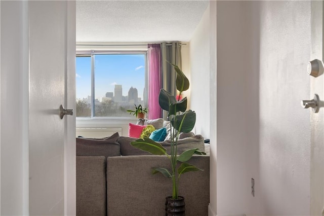 interior space featuring a city view