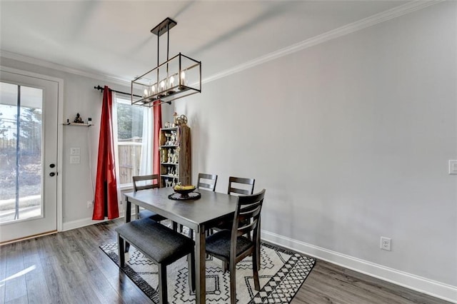 dining room with ornamental molding and hardwood / wood-style floors