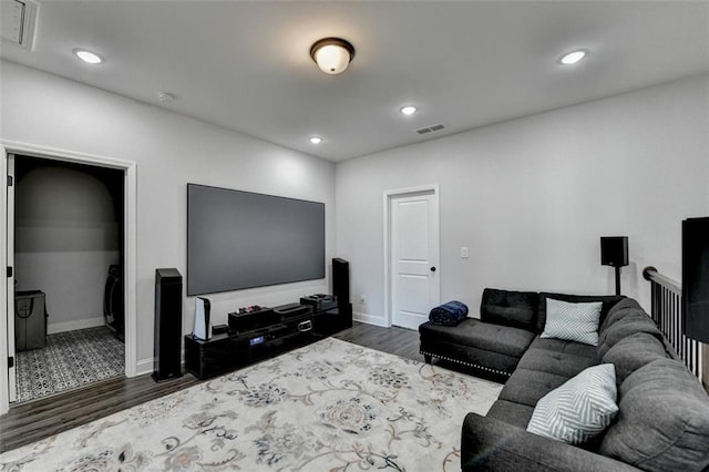 living room featuring dark hardwood / wood-style flooring