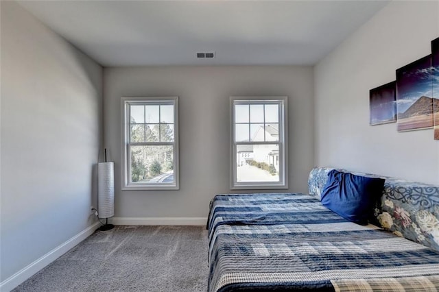 carpeted bedroom featuring multiple windows