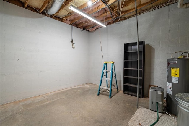 basement with water heater