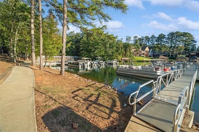 view of dock with a water view