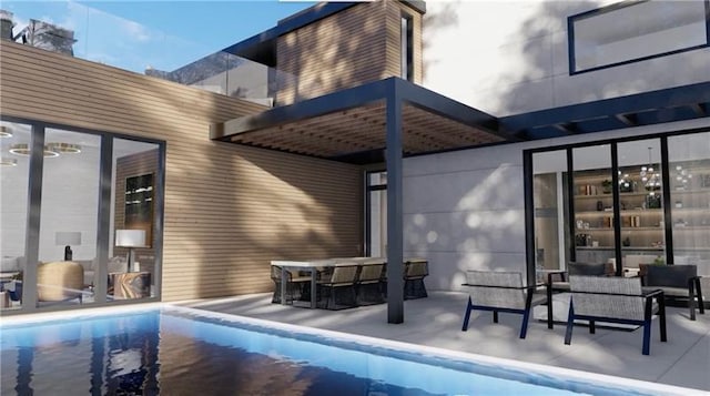 exterior space featuring a patio area and an outdoor pool