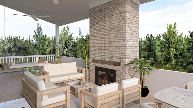 249 Lask Ln, Milton, GA 30004 - view of patio with an outdoor living space with a fireplace and ceiling fan