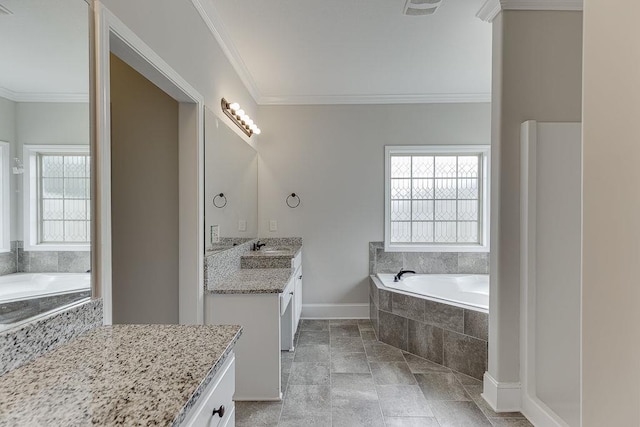 63 Emma Ln, Winder, GA 30680 - full bathroom featuring vanity, ornamental molding, plenty of natural light, and a bath