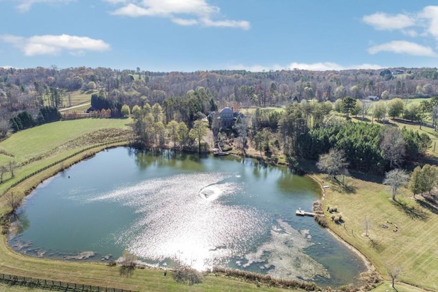 drone / aerial view featuring a rural view and a water view