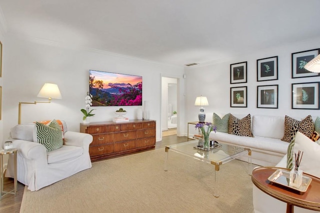 living room featuring ornamental molding