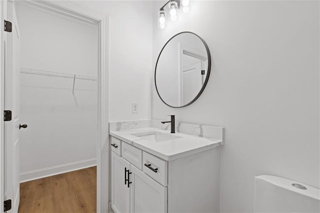 bathroom with wood-type flooring and vanity