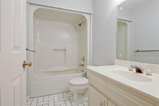 full bathroom with vanity, shower / washtub combination, and toilet