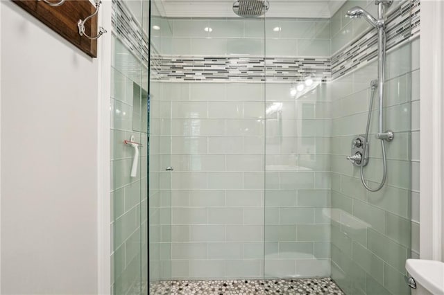 bathroom with walk in shower and toilet