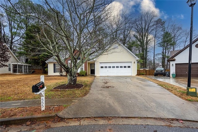 single story home with a garage