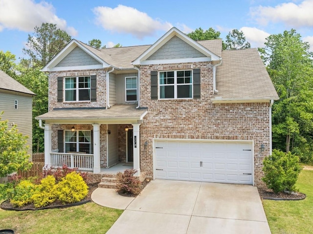 178 Crestbrook Way, Dallas, GA 30157 - view of front facade with covered porch, brick siding, concrete driveway, and a garage