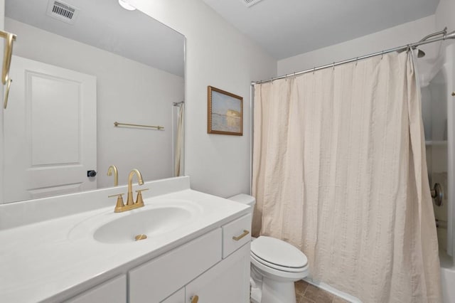 178 Crestbrook Way, Dallas, GA 30157 - bathroom with vanity, toilet, shower / bathtub combination with curtain, and tile patterned flooring