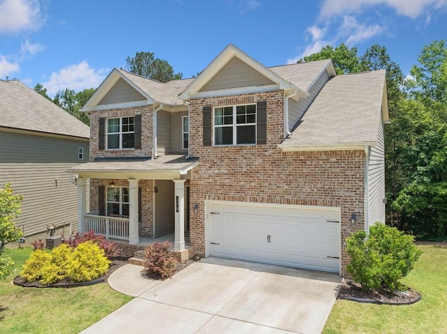 178 Crestbrook Way, Dallas, GA 30157 - view of front facade with covered porch, brick siding, driveway, an attached garage, and a shingled roof