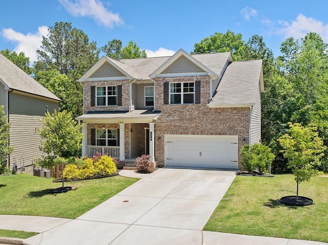 178 Crestbrook Way, Dallas, GA 30157 - craftsman-style home featuring a porch, brick siding, a front yard, and driveway