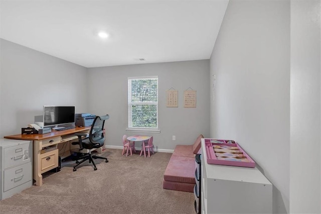 view of carpeted home office