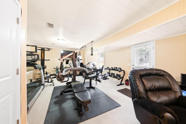 workout room with carpet floors