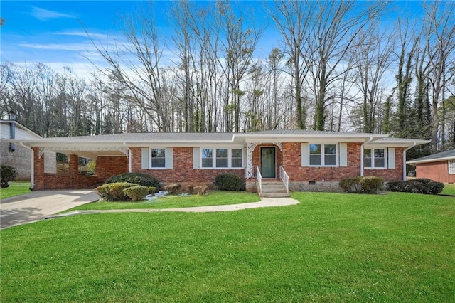 single story home with a front lawn and a carport