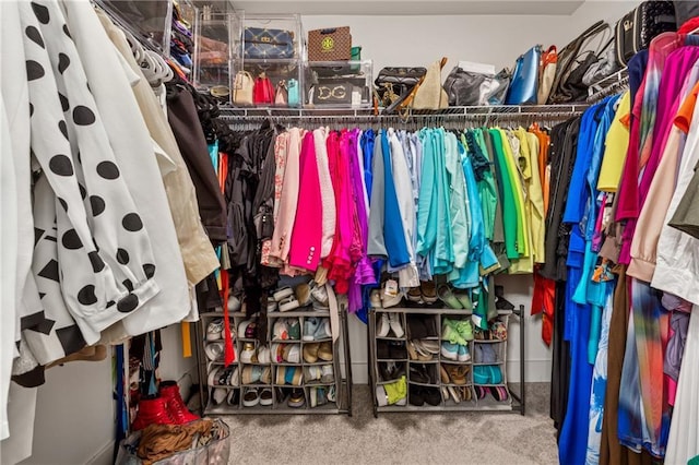 walk in closet with carpet