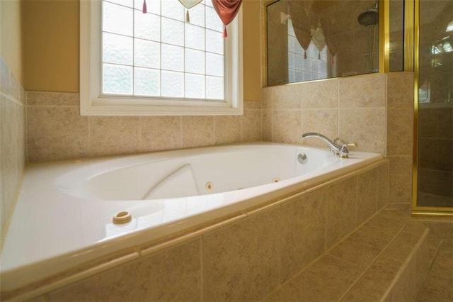 bathroom with shower with separate bathtub