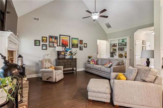 297 Cobblestone Trl, Dallas, GA 30132 - living area with ceiling fan, high vaulted ceiling, and dark wood-style floors
