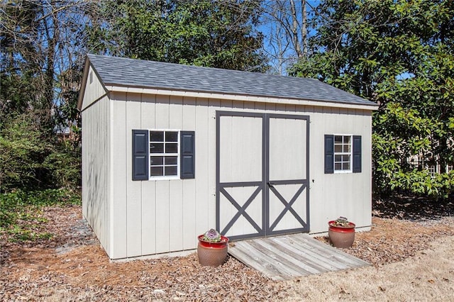 view of shed