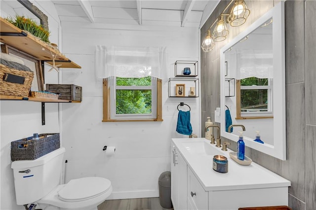 168 Silver Fox Dr, Dawsonville, GA 30534 - bathroom featuring toilet, vanity, baseboards, and wood finished floors