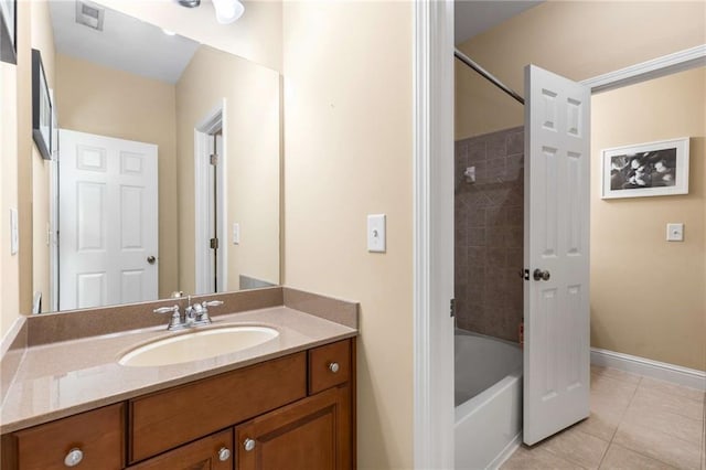 895 Ovalene Ln SW, Marietta, GA 30064 - full bath with shower / tub combination, vanity, visible vents, tile patterned flooring, and baseboards