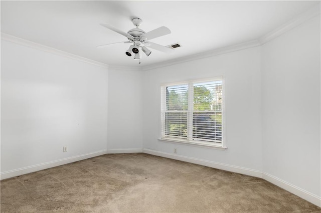 895 Ovalene Ln SW, Marietta, GA 30064 - unfurnished room featuring a ceiling fan, ornamental molding, visible vents, and light colored carpet
