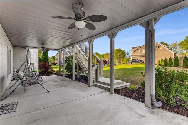895 Ovalene Ln SW, Marietta, GA 30064 - view of patio / terrace featuring ceiling fan and stairs