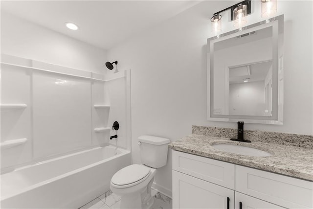 full bathroom with toilet,  shower combination, and vanity