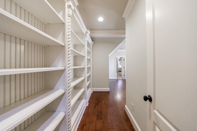 spacious closet with dark hardwood / wood-style floors