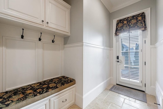 mudroom with ornamental molding