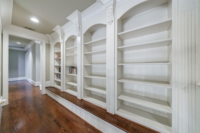 hall featuring dark wood-type flooring