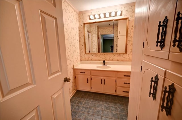 bathroom featuring vanity and crown molding