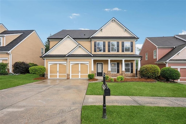 2040 Village Green Dr, Fairburn, GA 30213 - craftsman-style house with concrete driveway, a front yard, and a porch