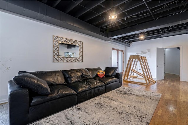 living room with hardwood / wood-style floors