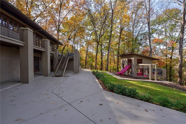 exterior space featuring a playground