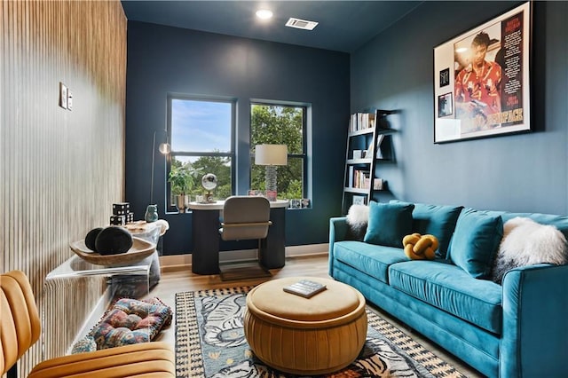 living room with hardwood / wood-style floors