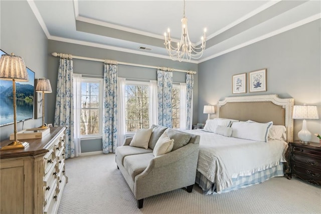 5807 Peacock Ln, Hoschton, GA 30548 - bedroom featuring a tray ceiling, crown molding, carpet, and visible vents