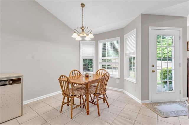 1530 Brisbane Dr, Dacula, GA 30019 - dining room featuring a chandelier, light tile patterned floors, and lofted ceiling