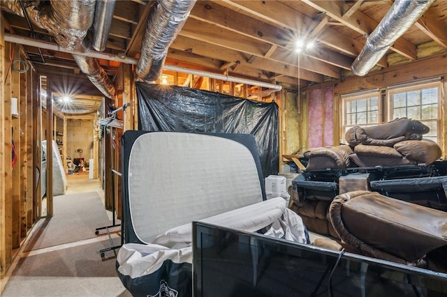 below grade area featuring carpet floors