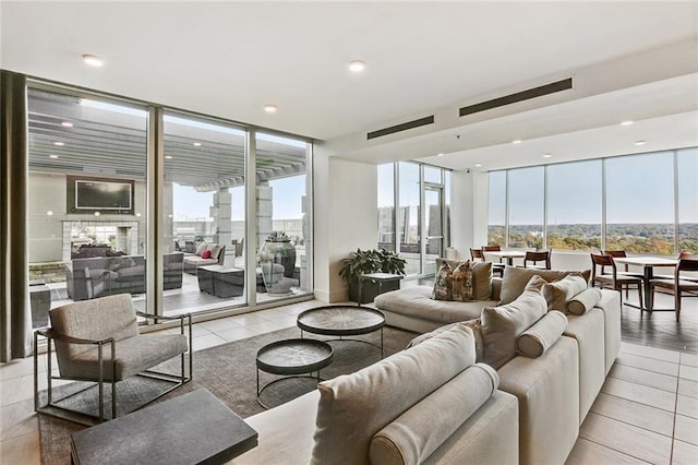 view of tiled living room